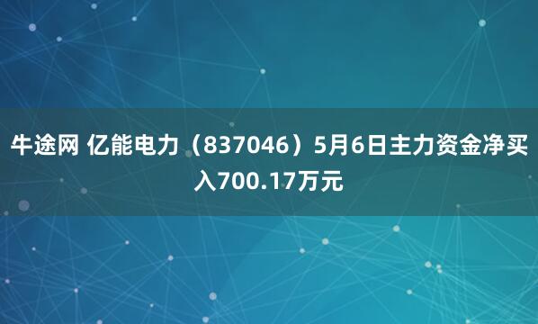 牛途网 亿能电力（837046）5月6日主力资金净买入700.17万元